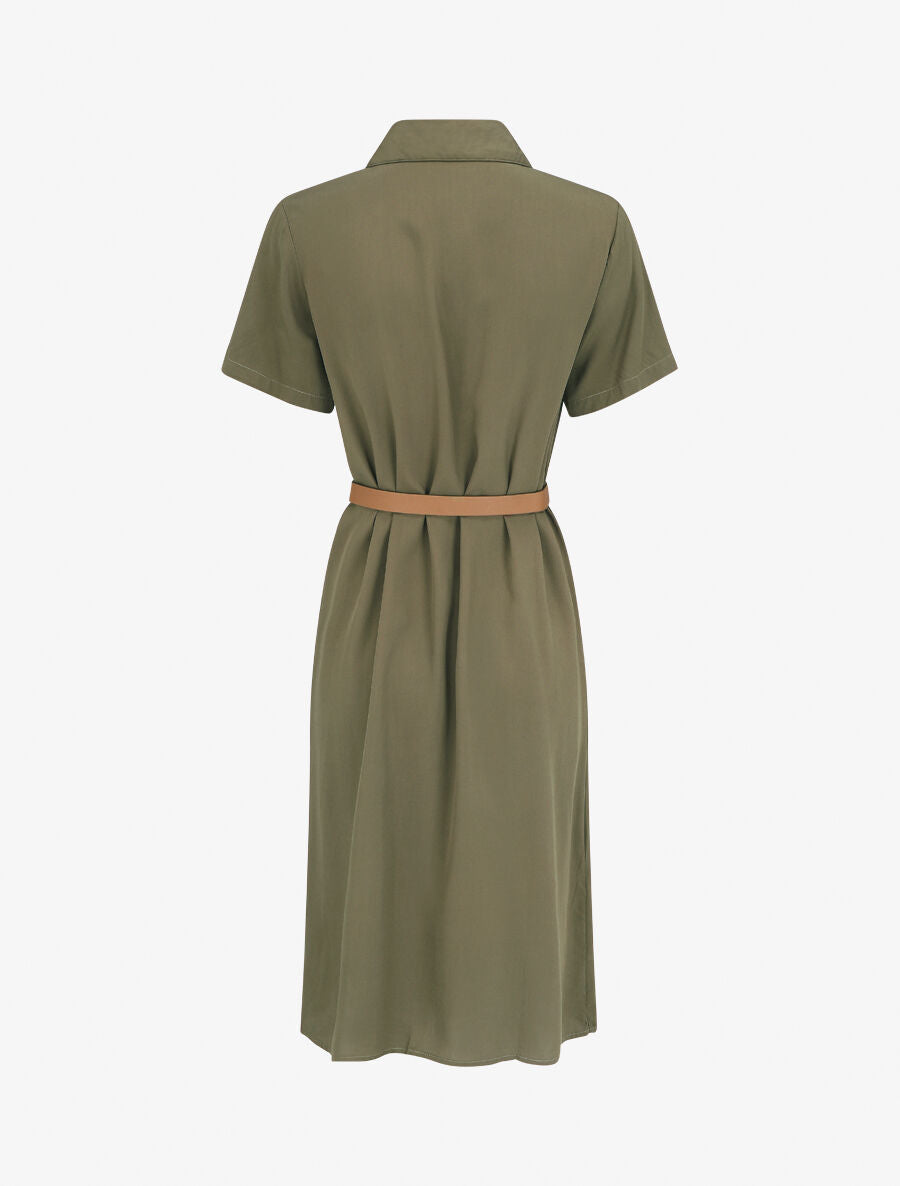 Robe chemise droite mi-longue manches courtes - Kaki - 2