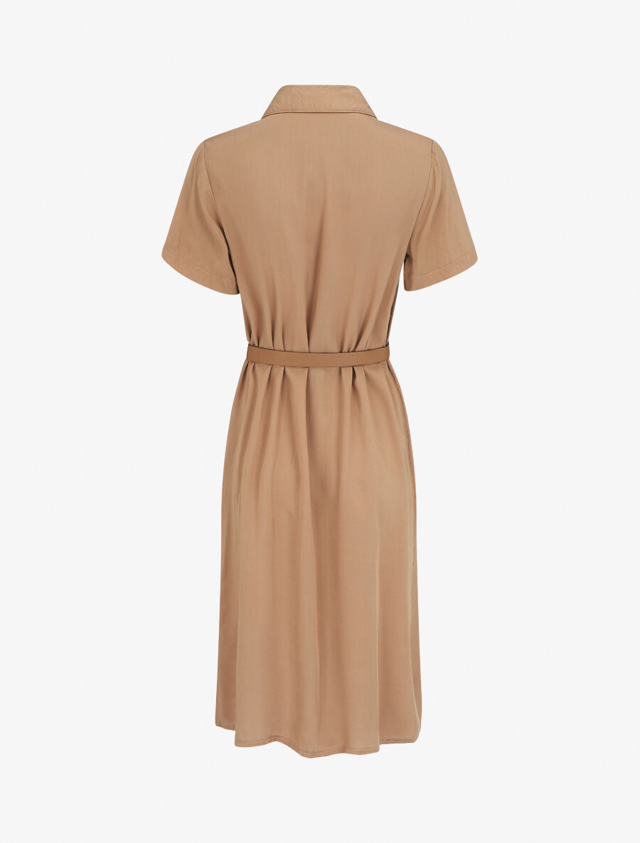 Robe chemise droite mi-longue manches courtes - Beige - 2