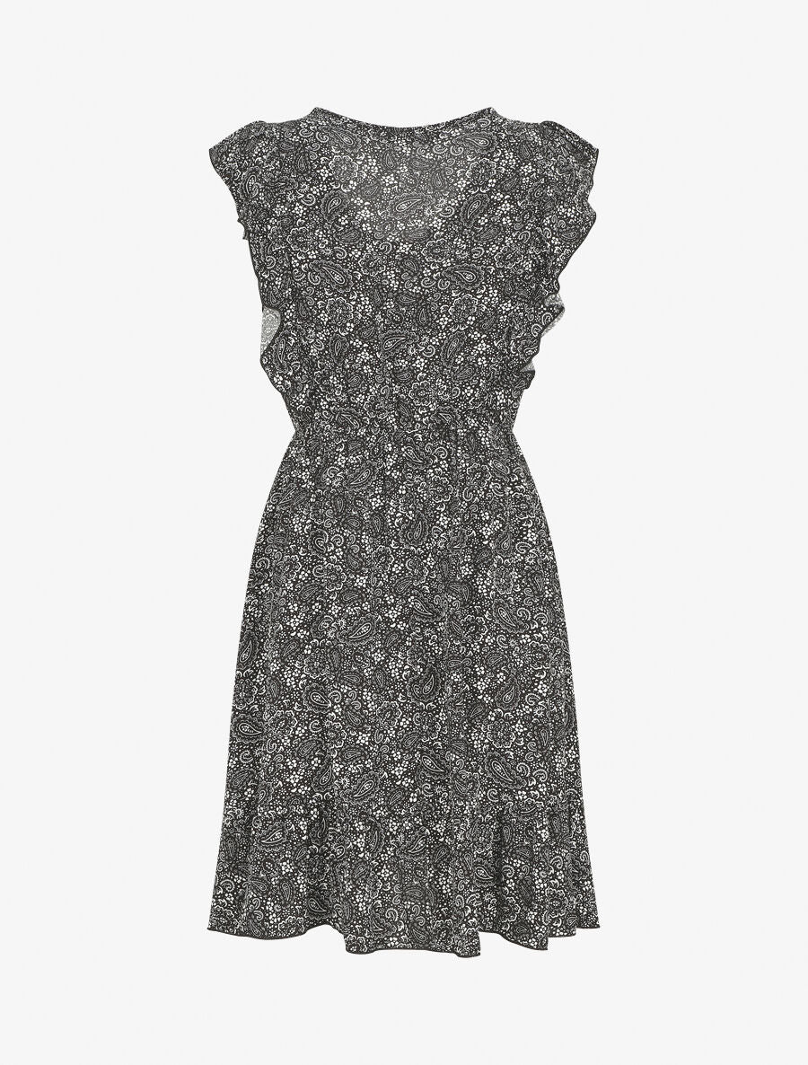 Robe mi-longue volantées imprimé cachemire - Noir - 2