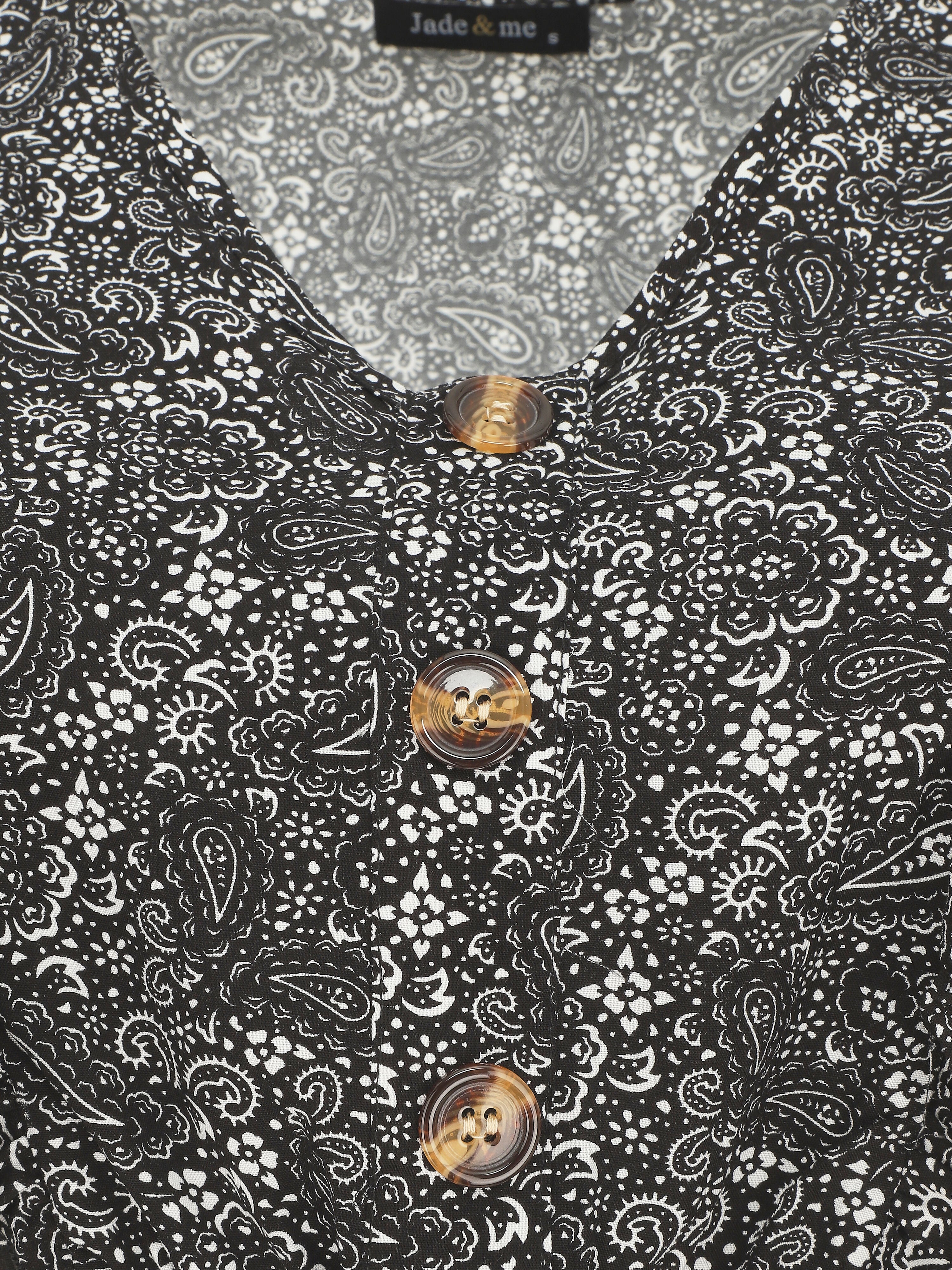 Robe mi-longue volantées imprimé cachemire - Noir - 3