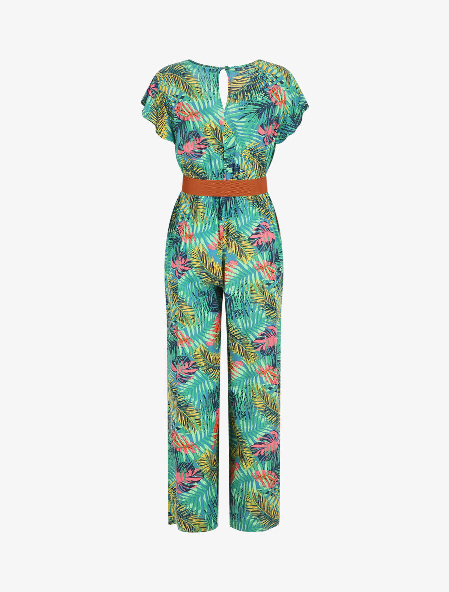 Combinaison droite manches courtes imprimé tropical - Vert - 2