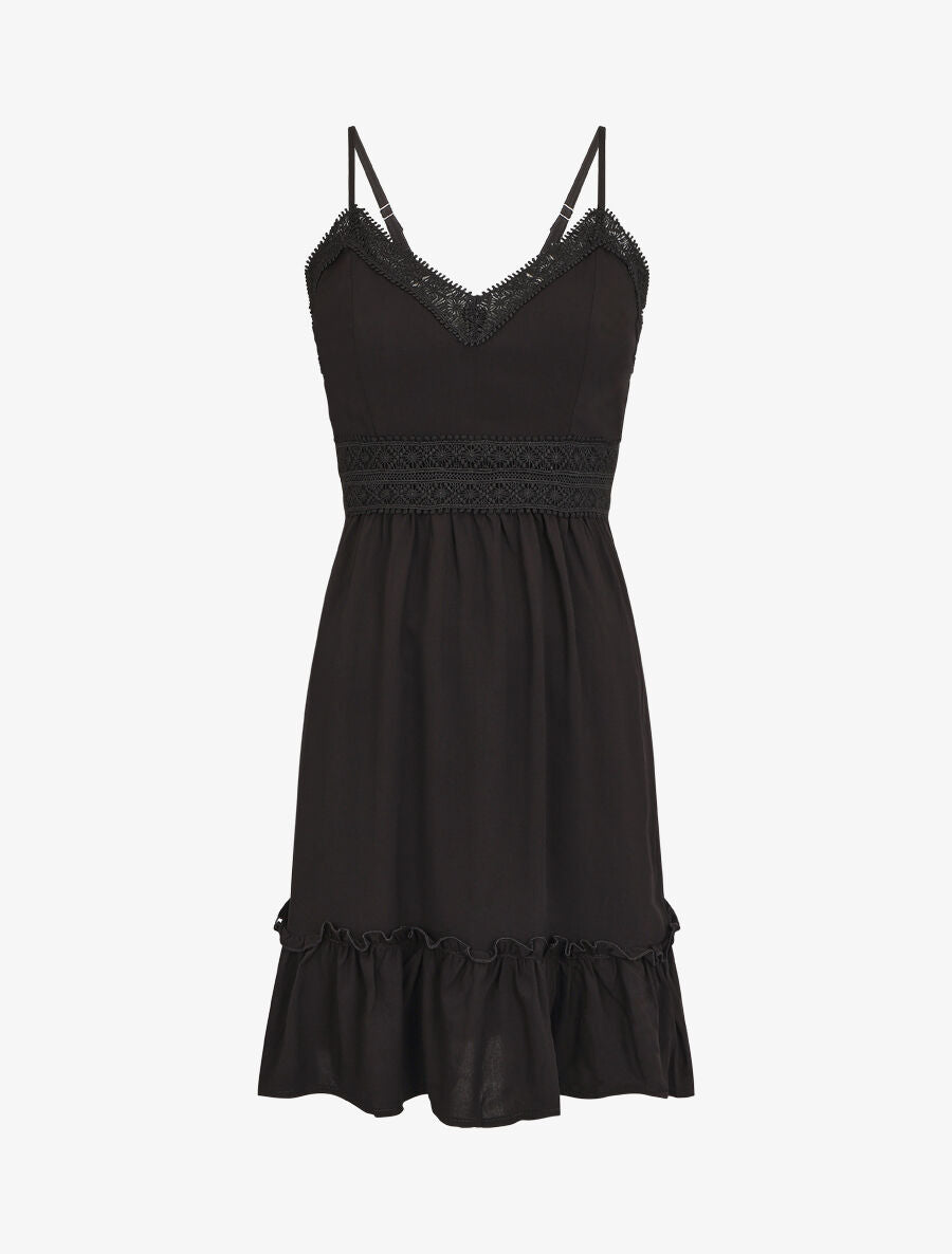 Robe courte unie et broderies - Noir - 4