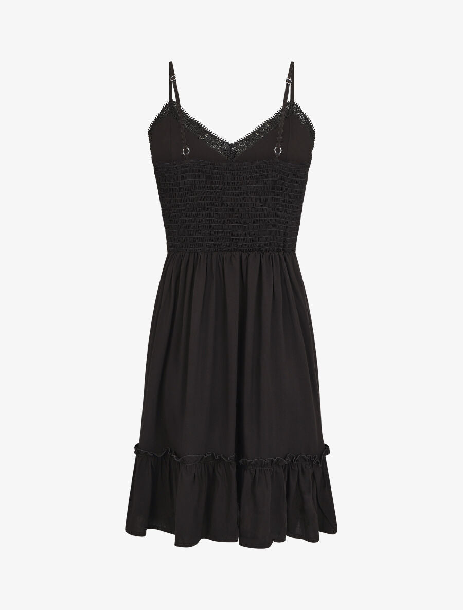 Robe courte unie et broderies - Noir - 2