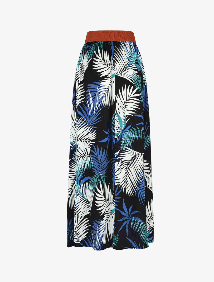 Jupe longue évasée imprimé tropical - Noir - 2