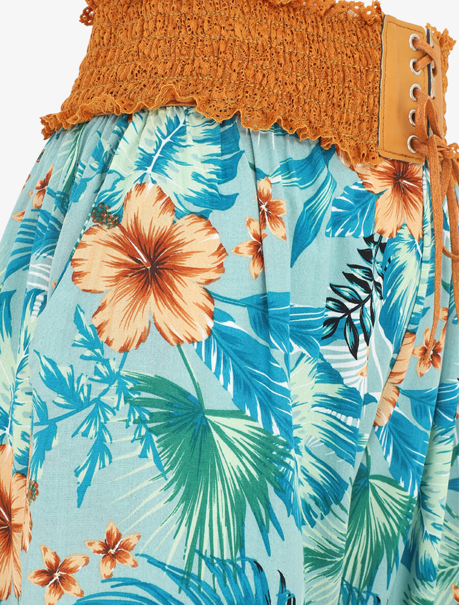 Pantalon droit taille haute imprimé tropical - Vert d&