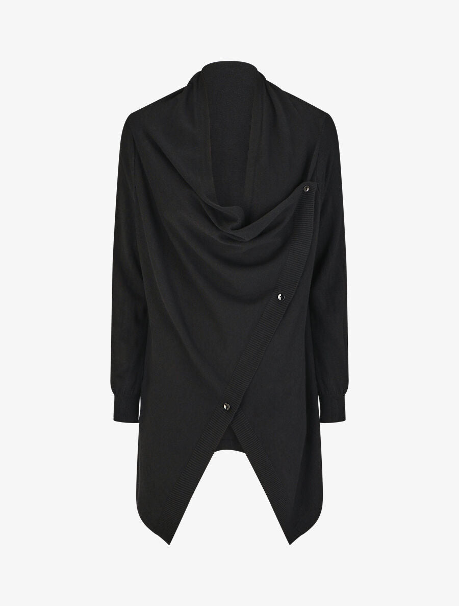 Gilet mi-long uni à bords côtelés - Noir - 1