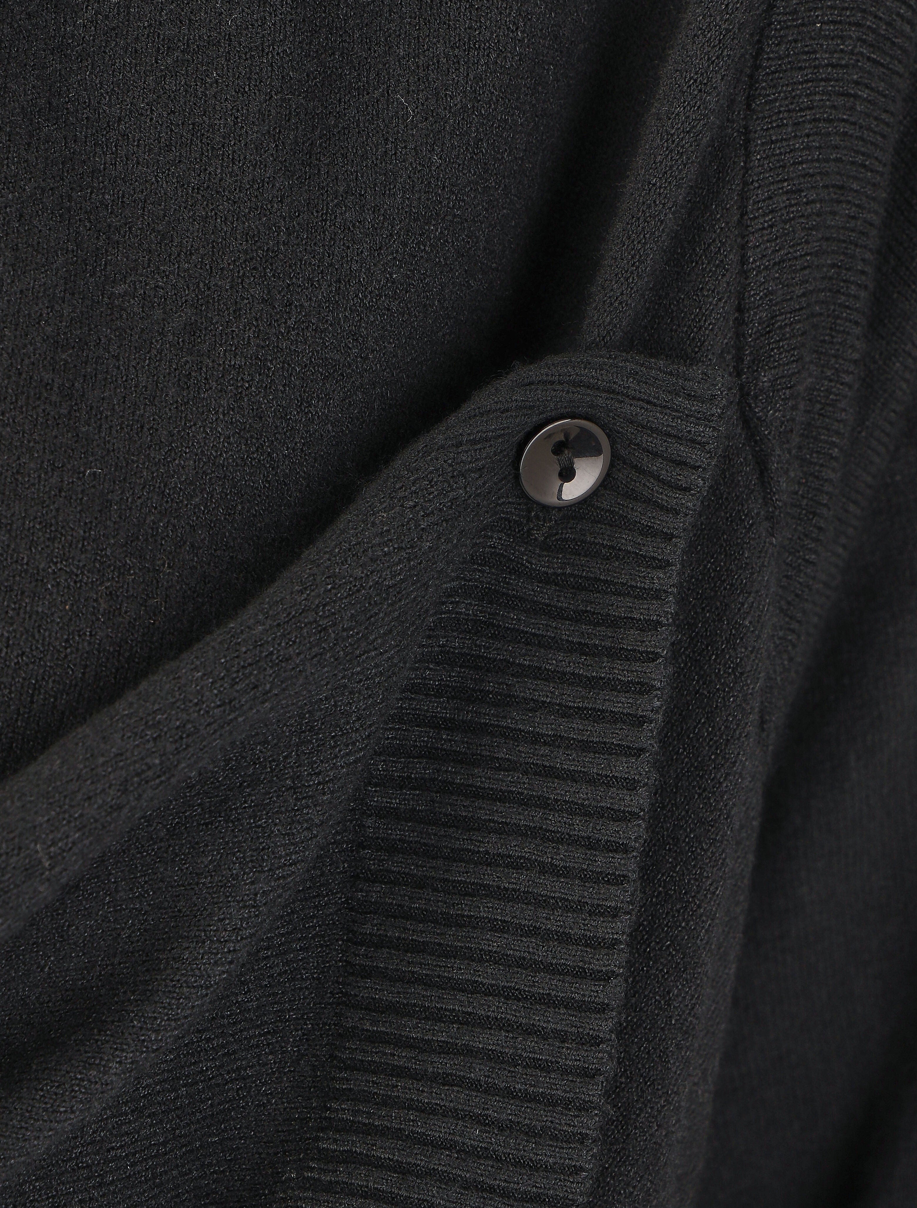 Gilet mi-long uni à bords côtelés - Noir - 4