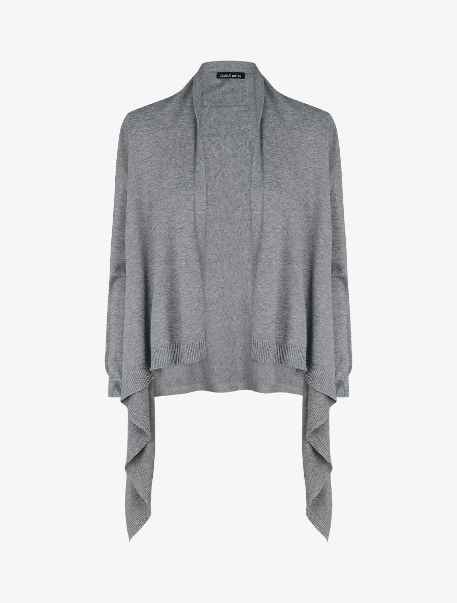 Gilet mi-long uni à bords côtelés - Gris - 3