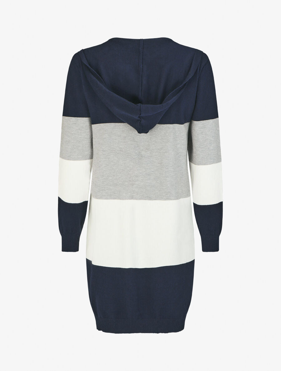 Gilet long rayé à capuche - Marine - 2