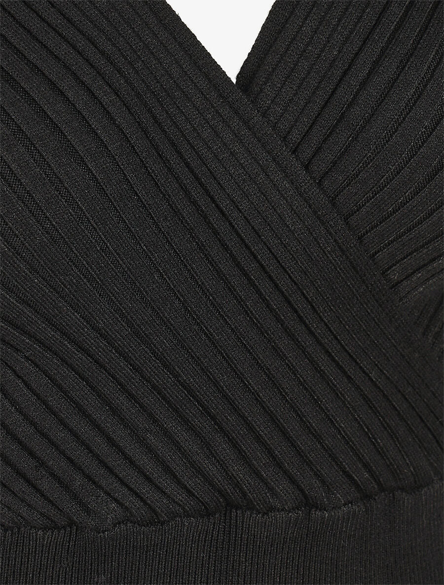 Robe unie moulante col cache-coeur - Noir - 3