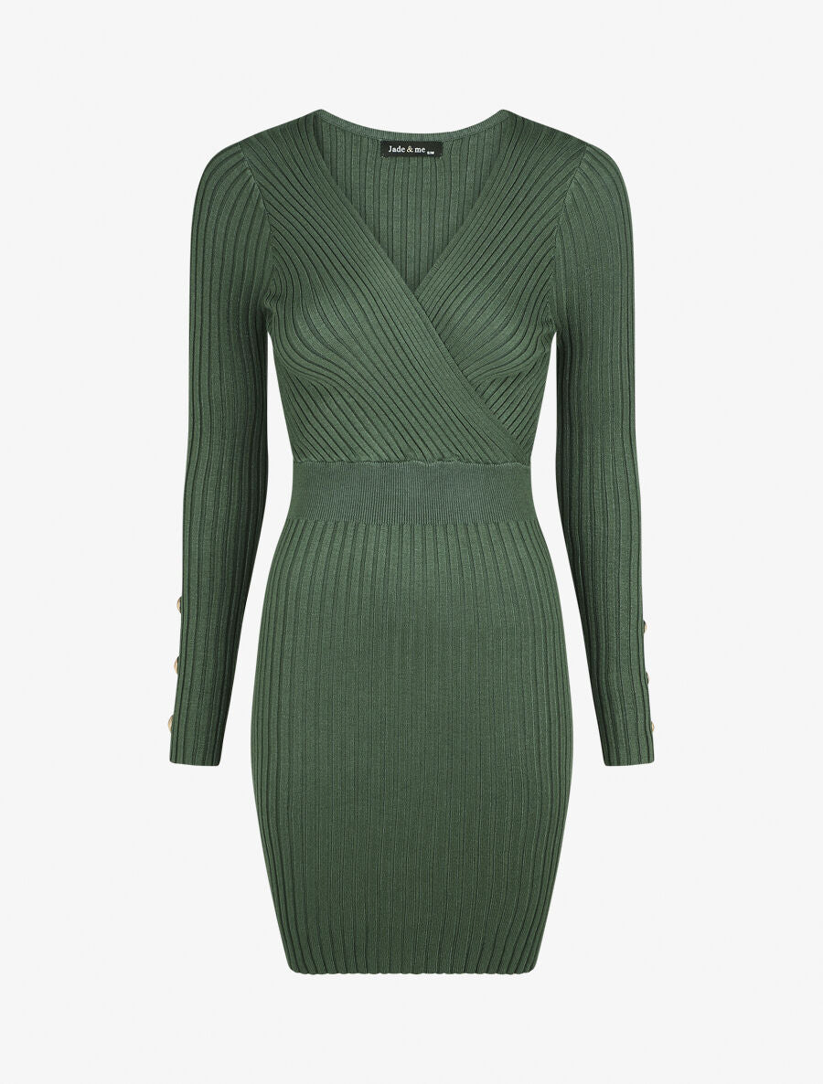 Robe unie moulante col cache-coeur - Vert - 1