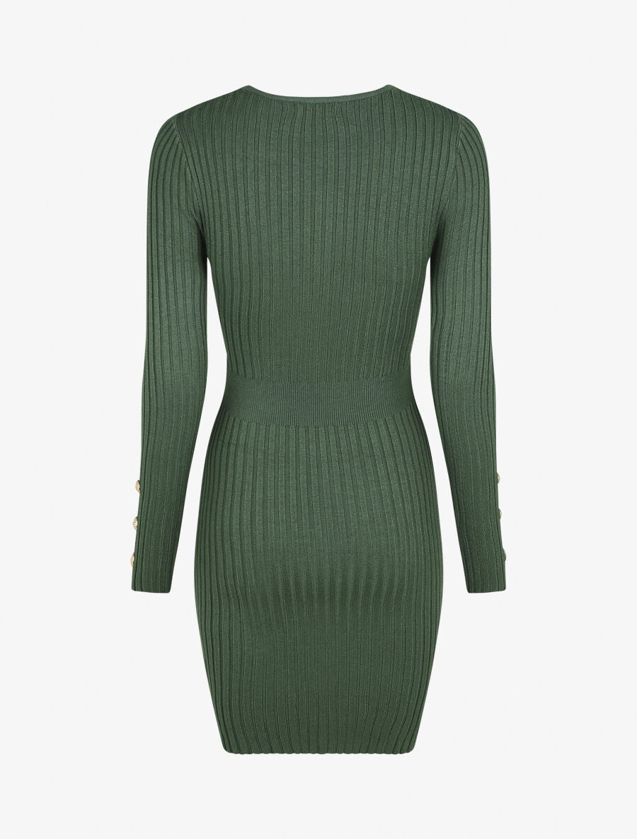 Robe unie moulante col cache-coeur - Vert - 2