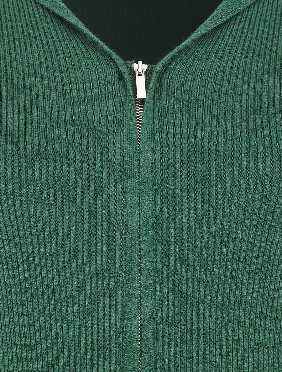 Gilet côtelé à capuche et zip - Vert - 3