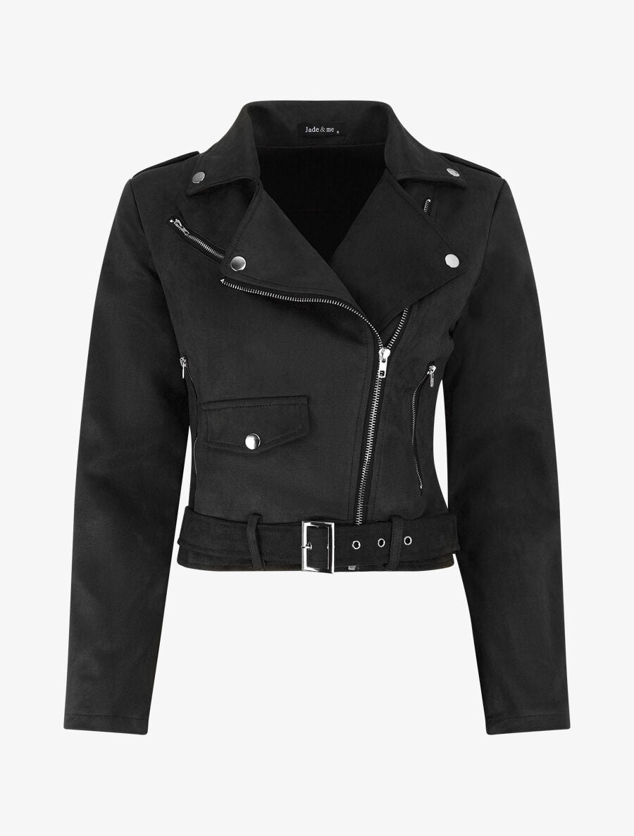 Veste style perfecto en suédine - Noir - 4