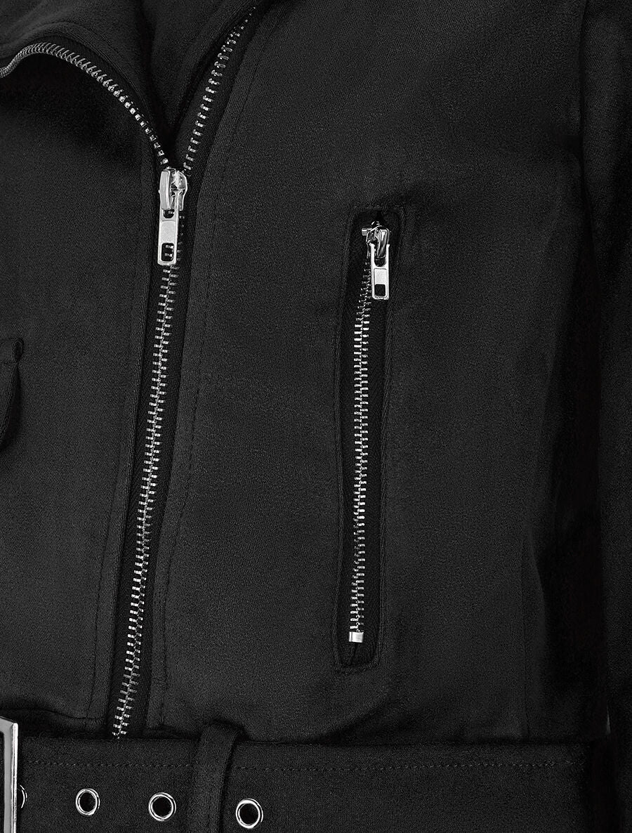 Veste style perfecto en suédine - Noir - 3