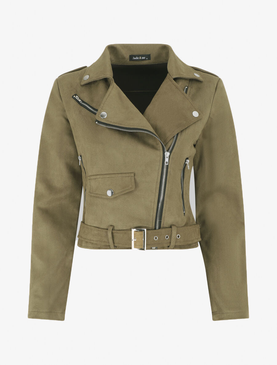 Veste style perfecto en suédine - Kaki - 4