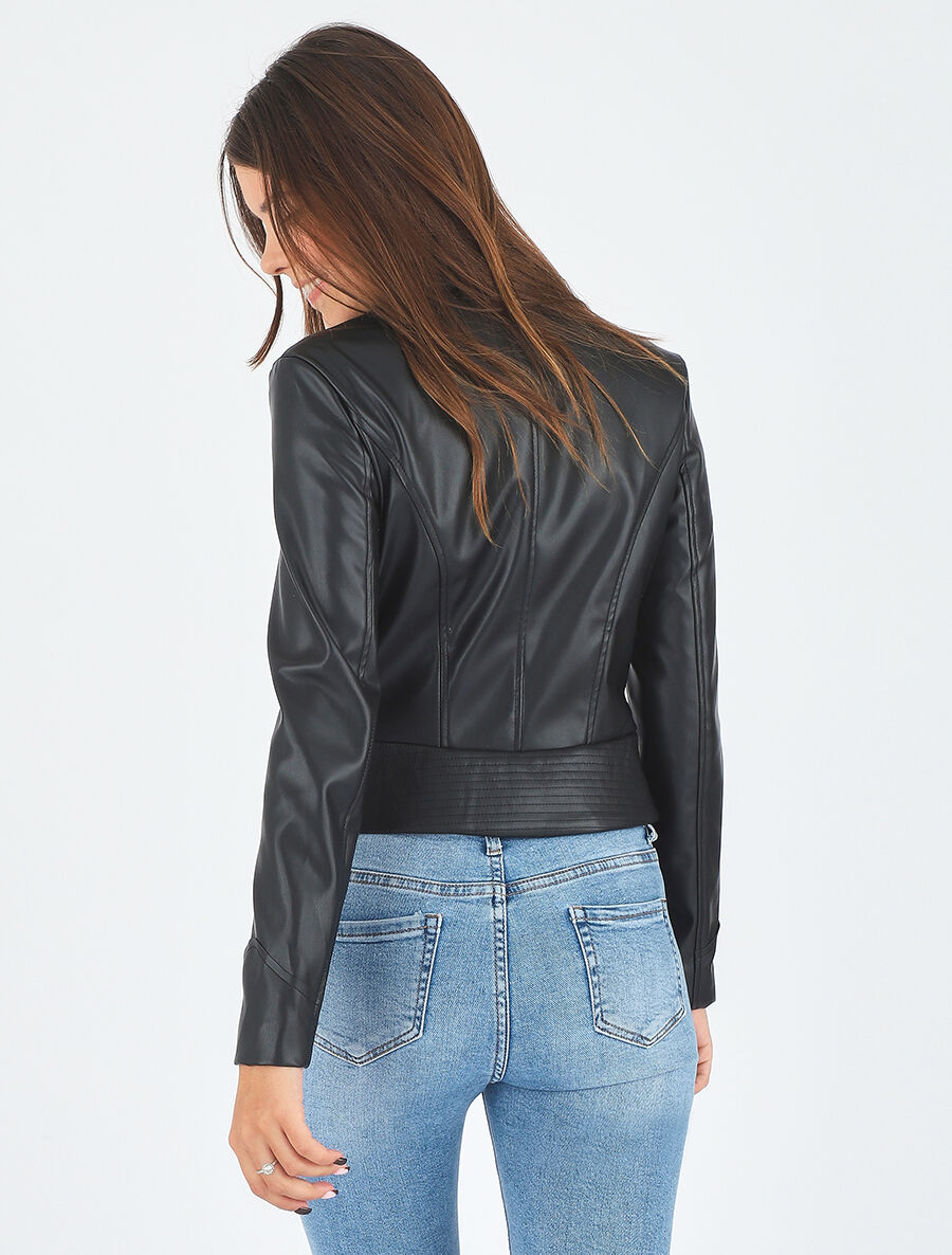 Veste style perfecto en simili col fantaisie - Noir - 6