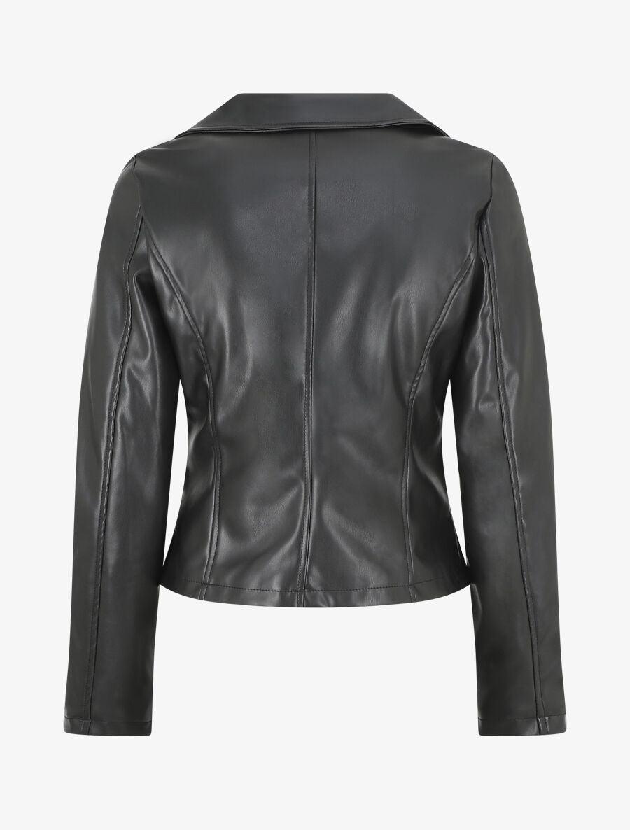 Veste droite style perfecto en simili - Noir - 2