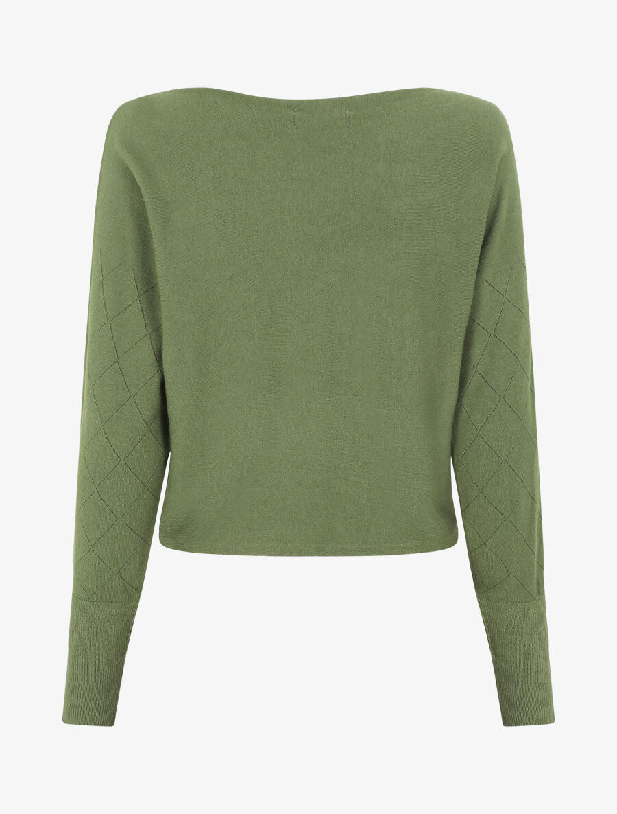 Pull uni à manches et imprimé losanges - Kaki - 2