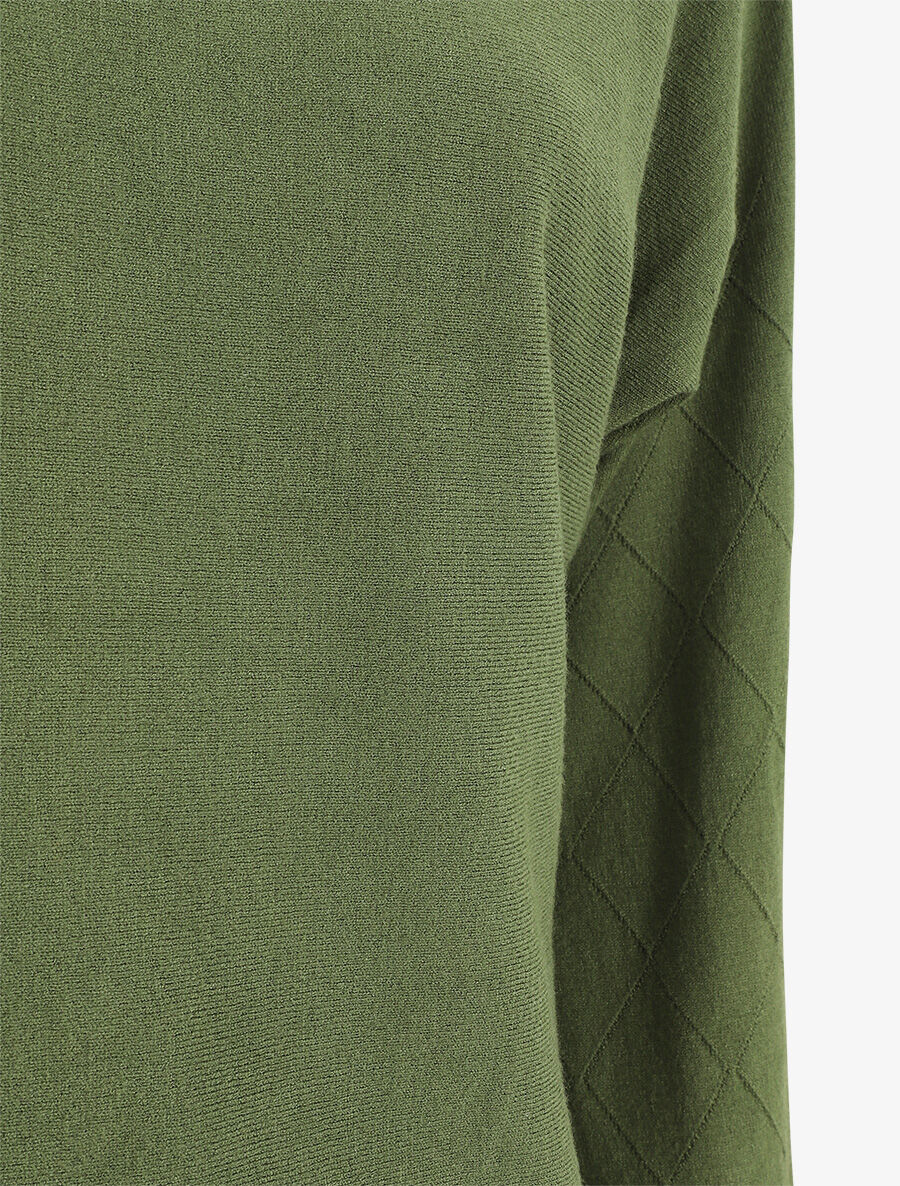 Pull uni à manches et imprimé losanges - Kaki - 3