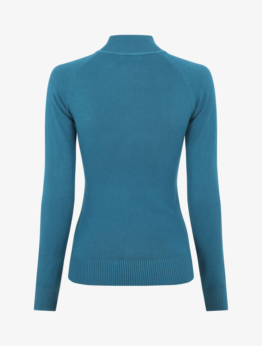 Pull fin uni et boutons décoratifs - Bleu canard - 2