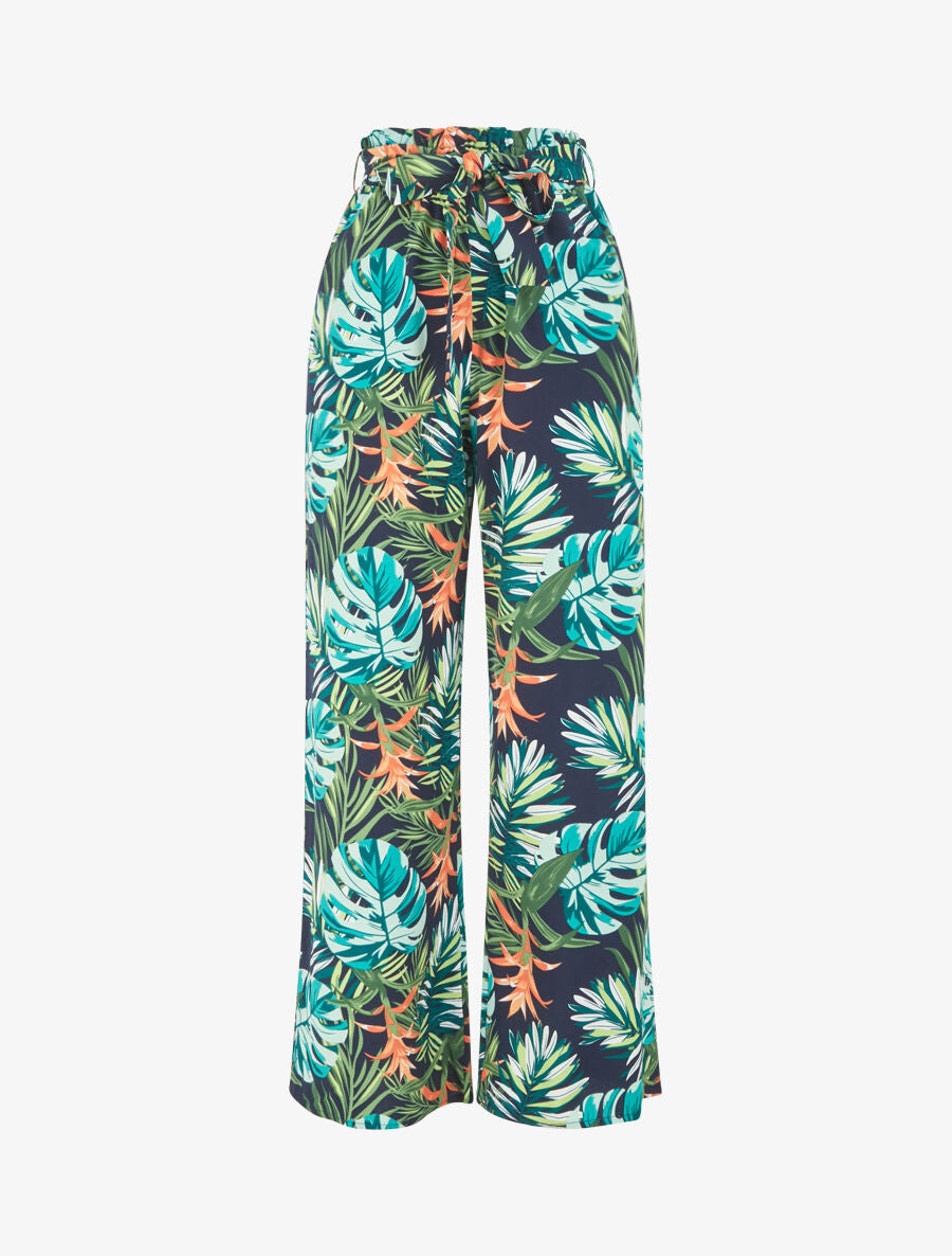 Pantalon ample à imprimé feuillage - Vert - 4