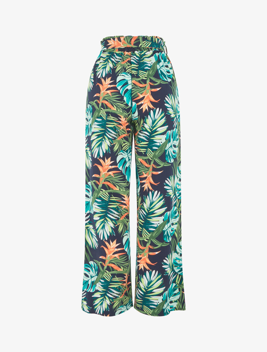 Pantalon ample à imprimé feuillage - Vert - 2