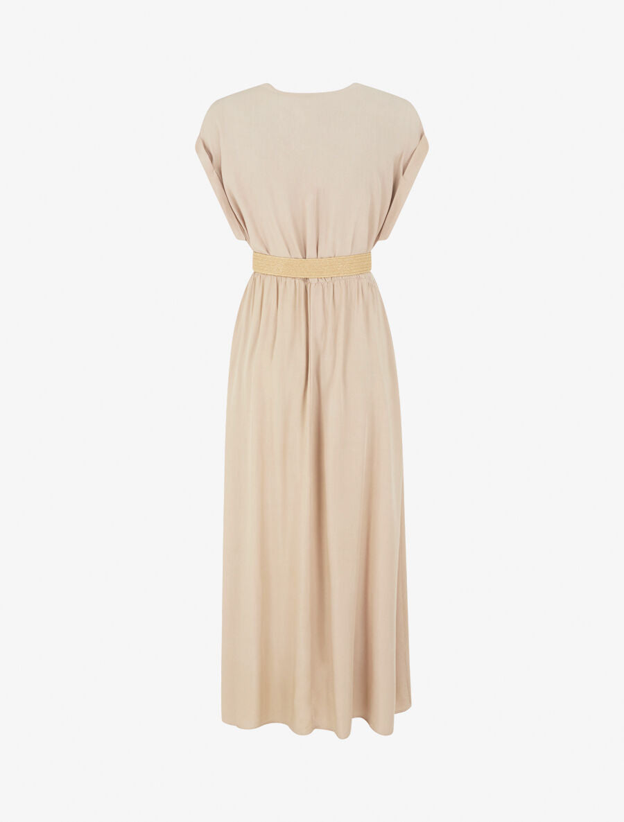 Robe longue unie élastiquée - Beige - 2