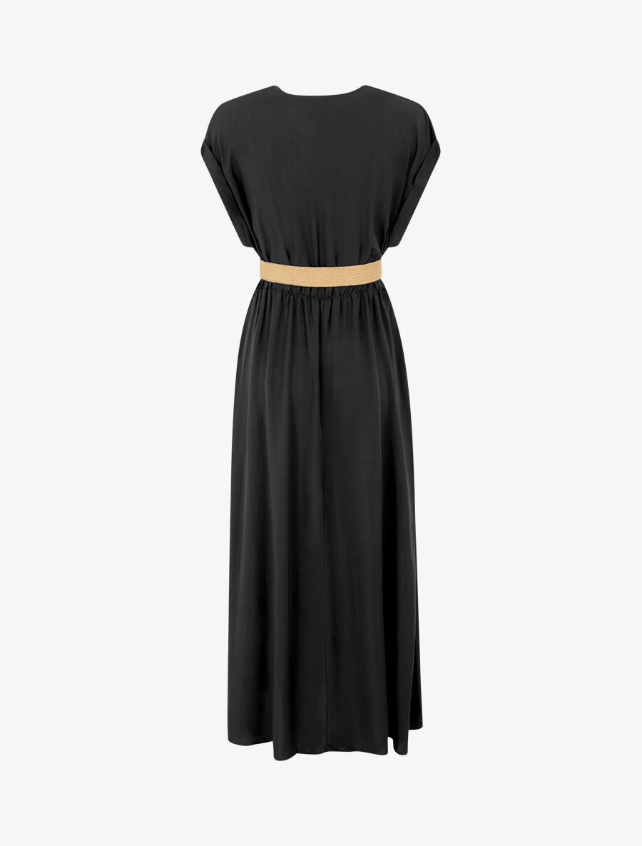 Robe longue unie élastiquée - Noir - 2