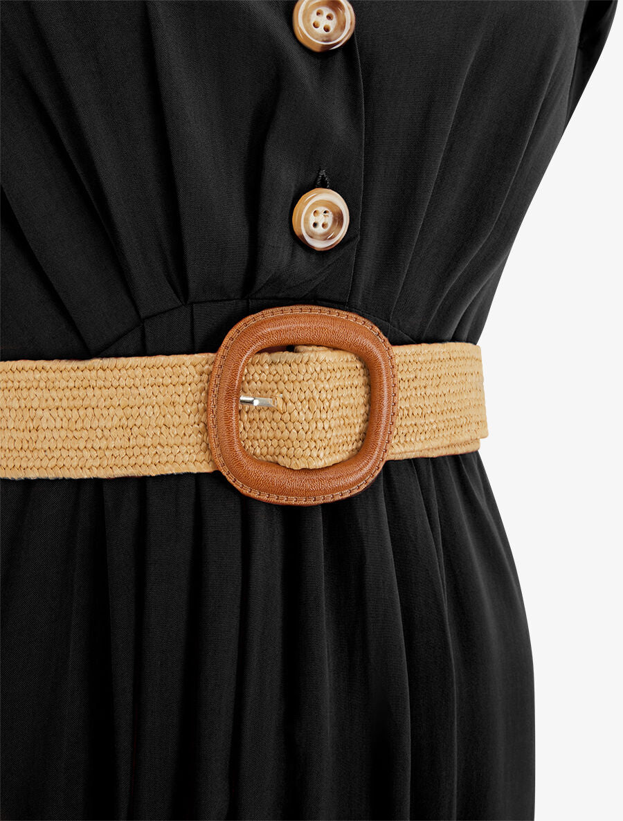 Robe longue unie élastiquée - Noir - 3