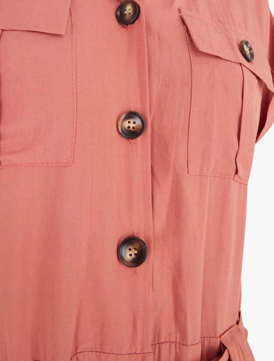 Combinaison fluide unie et ceinturée - Rose corail - 3