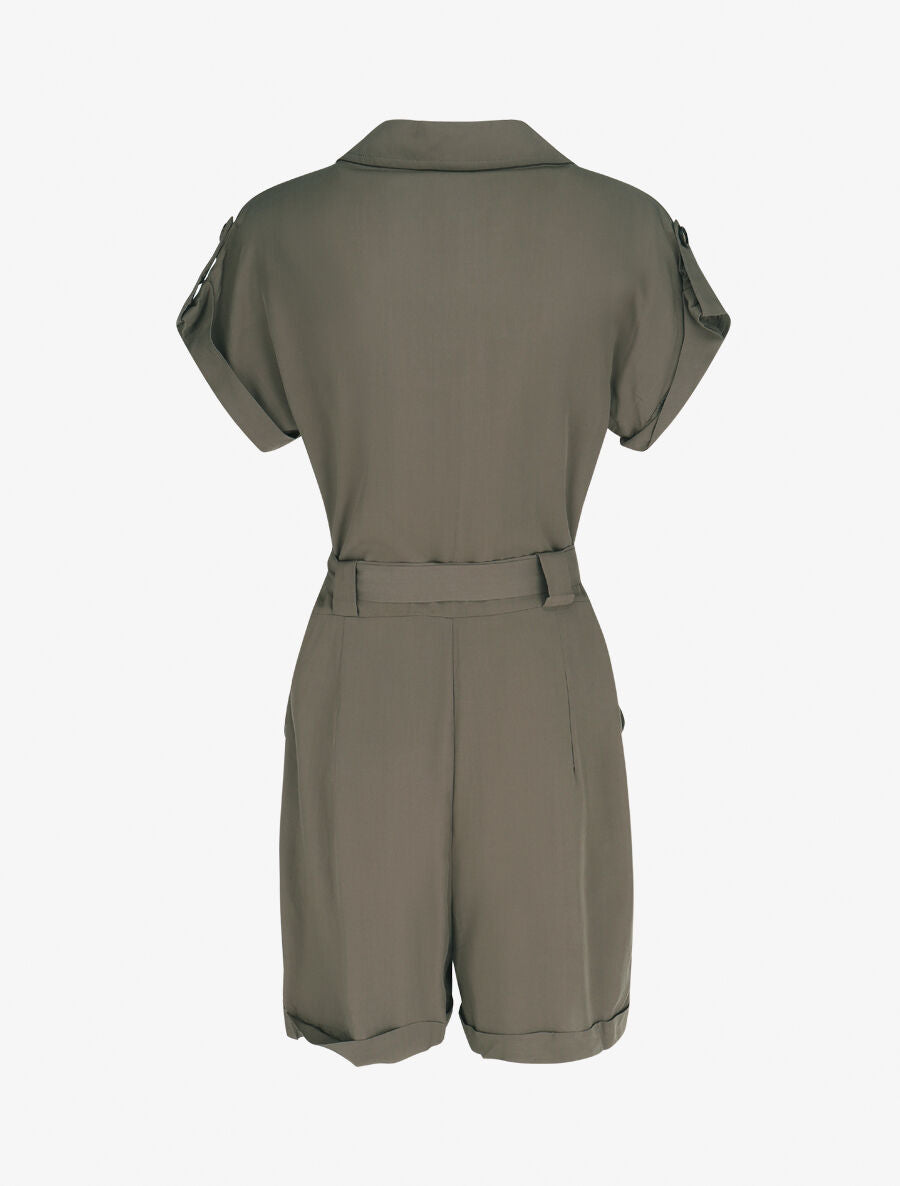 Combishort droite unie manches courtes - Kaki - 2