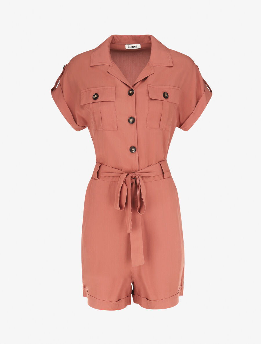 Combishort droite unie manches courtes - Vieux rose - 1