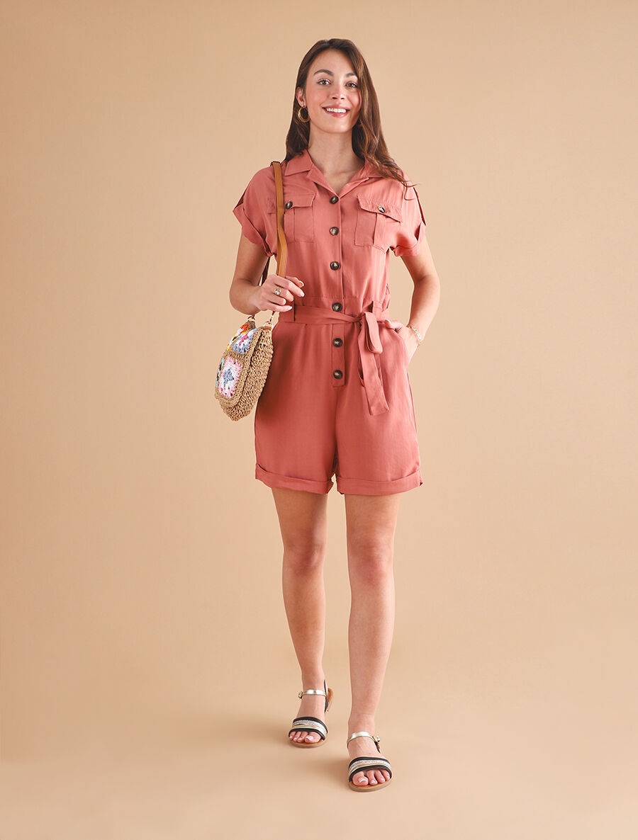 Combishort droite unie manches courtes - Vieux rose - 4