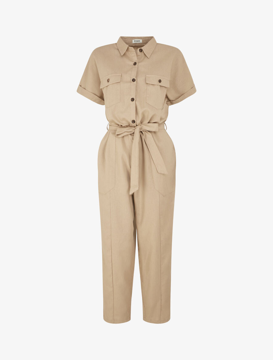 Combinaison unie boutonnée - Beige - 5