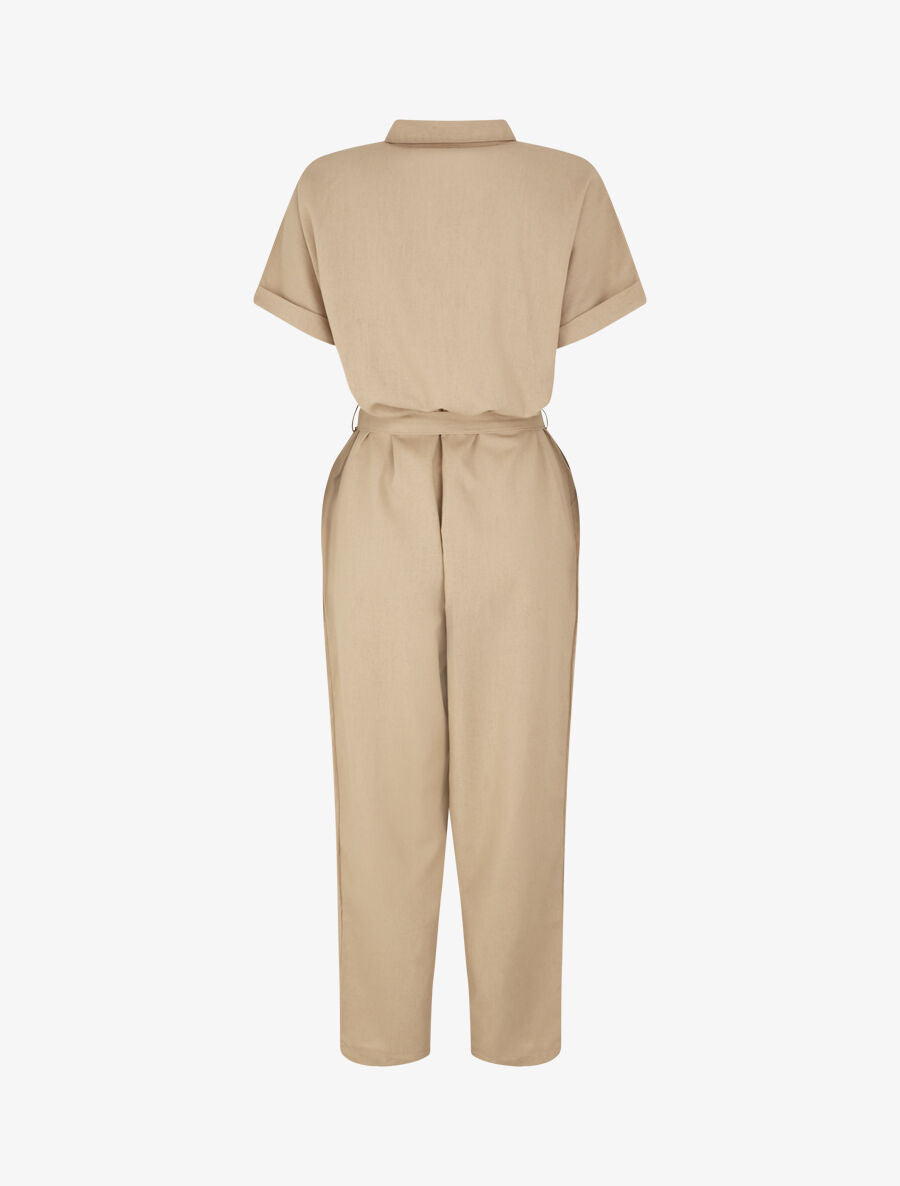 Combinaison unie boutonnée - Beige - 2
