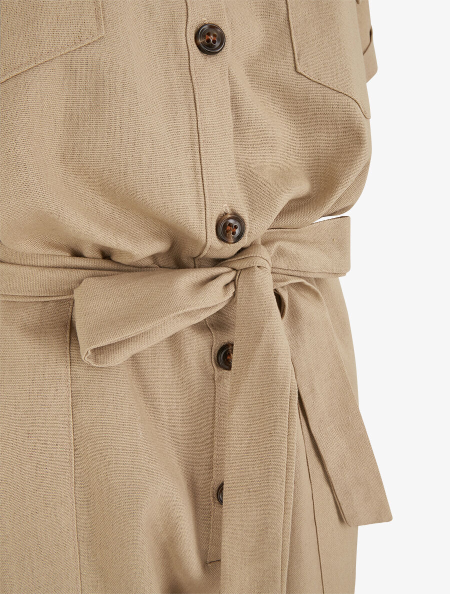 Combinaison unie boutonnée - Beige - 3