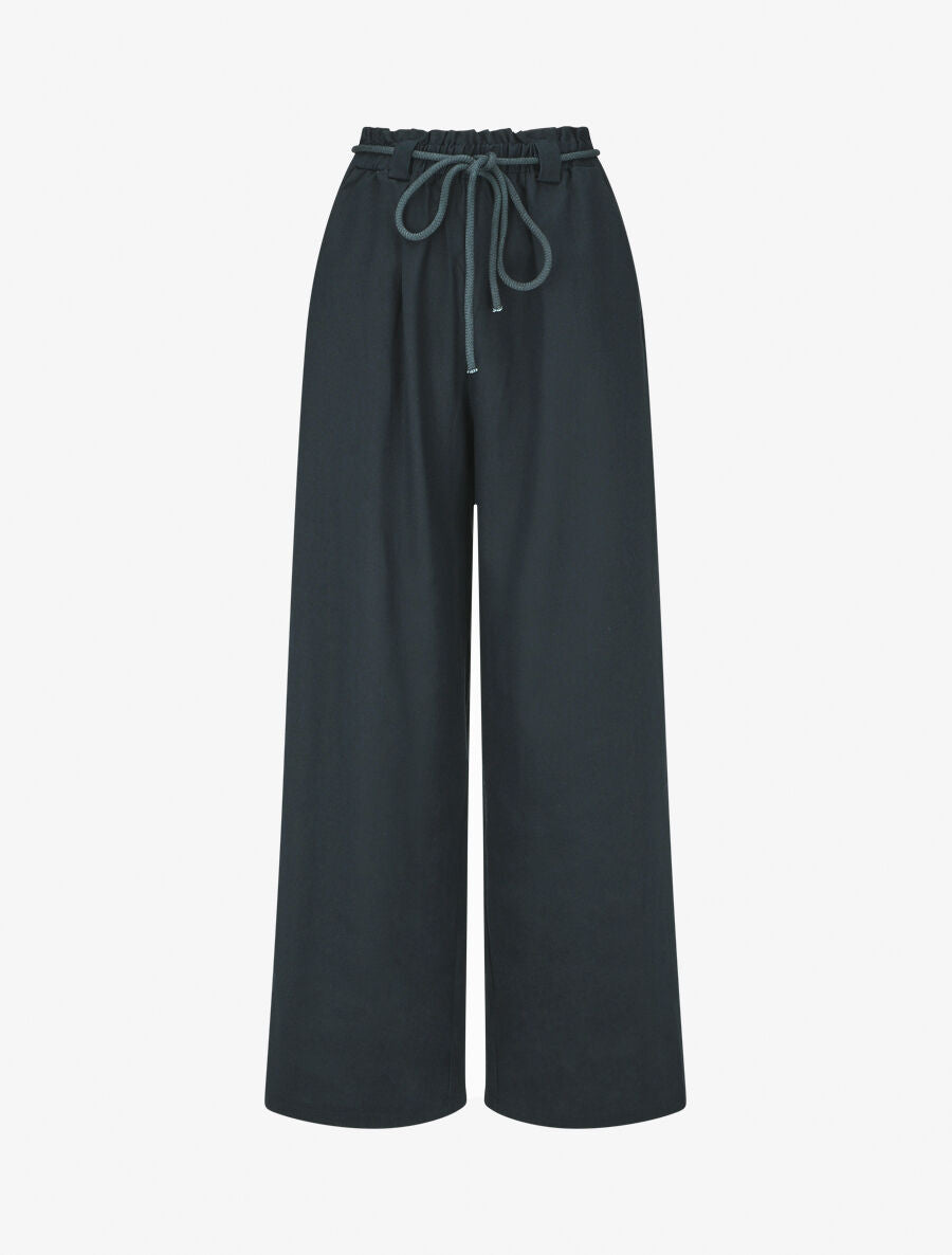 Pantalon élastiqué effet lin - Marine - 1