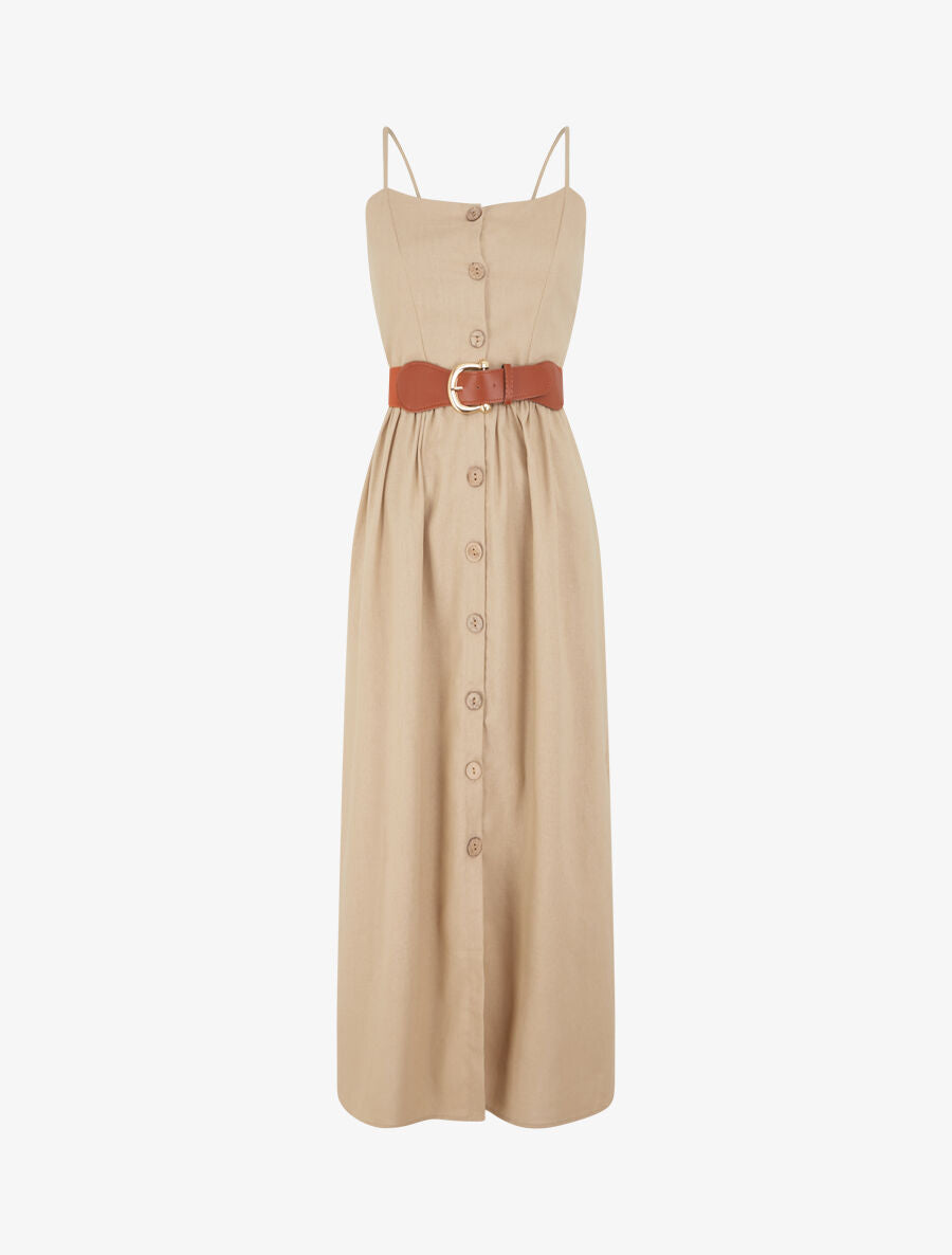 Robe unie effet lin - Beige - 1