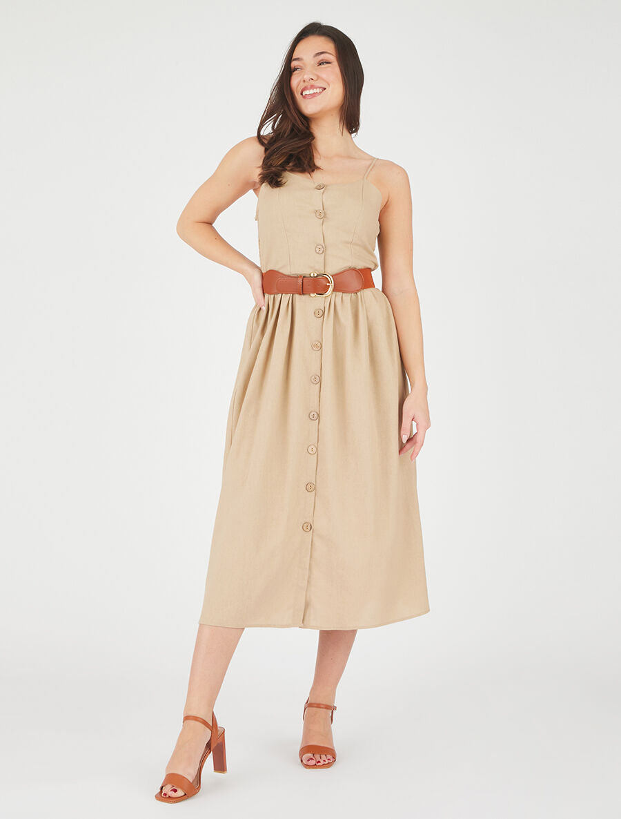 Robe unie effet lin - Beige - 4