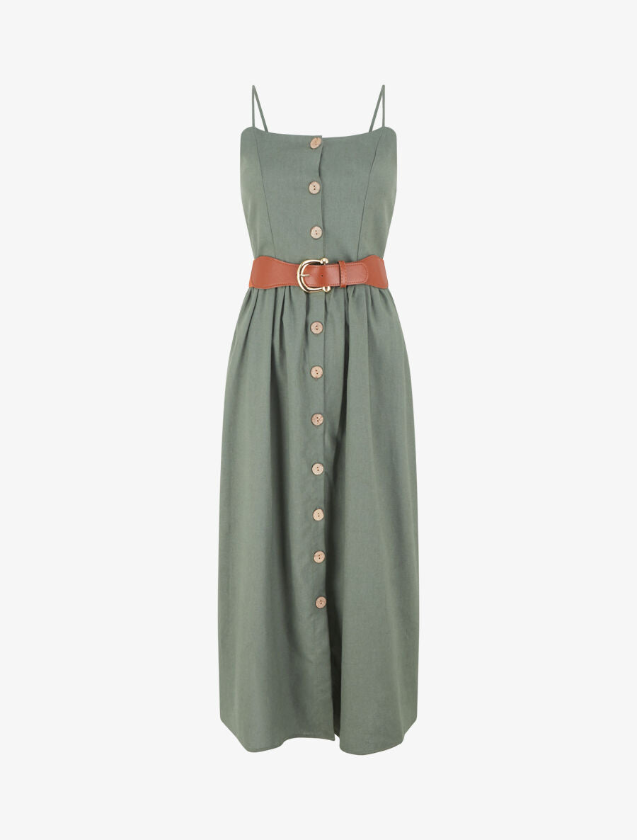 Robe unie effet lin - Kaki - 1