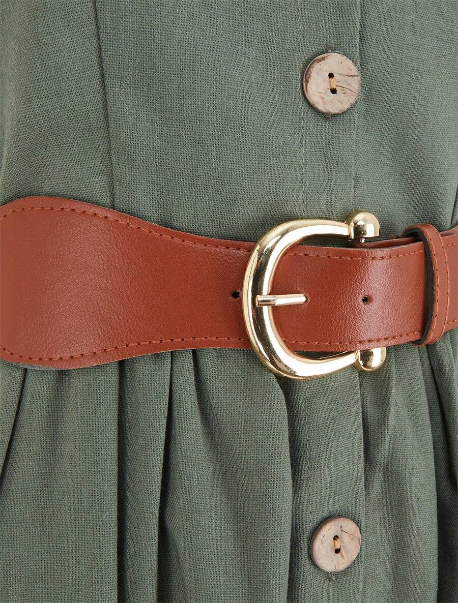 Robe unie effet lin - Kaki - 3