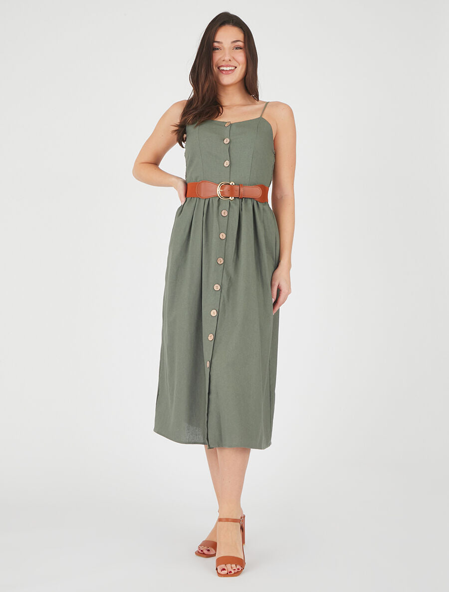 Robe unie effet lin - Kaki - 4