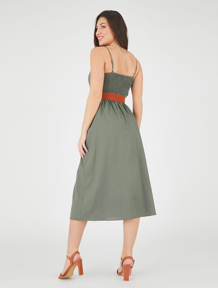 Robe unie effet lin - Kaki - 5
