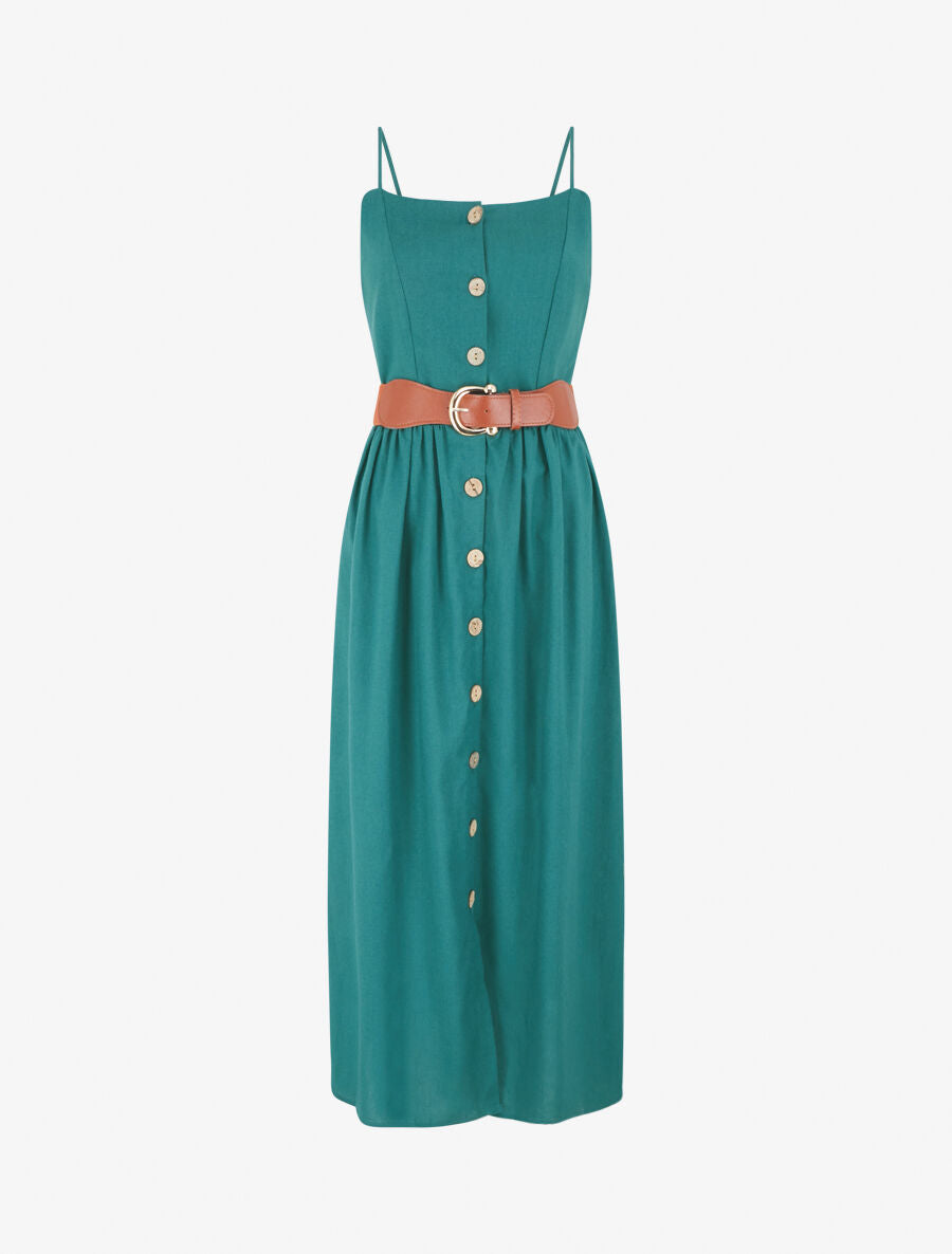 Robe unie effet lin - Bleu canard - 1