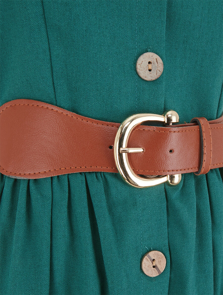 Robe unie effet lin - Bleu canard - 3