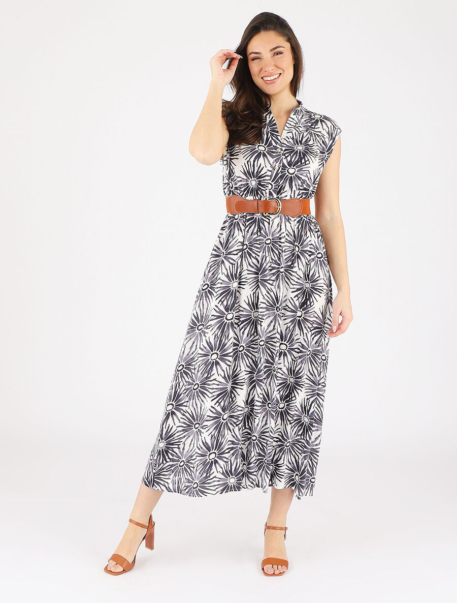 Robe évasée à boutons imprimé fleuri - Noir - 4