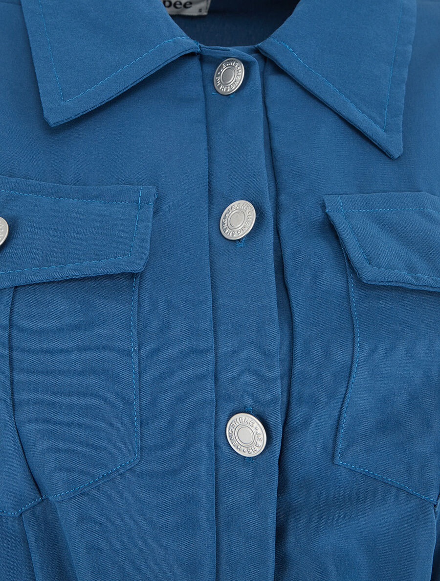 Robe unie style chemise sans manches - Bleu - 3