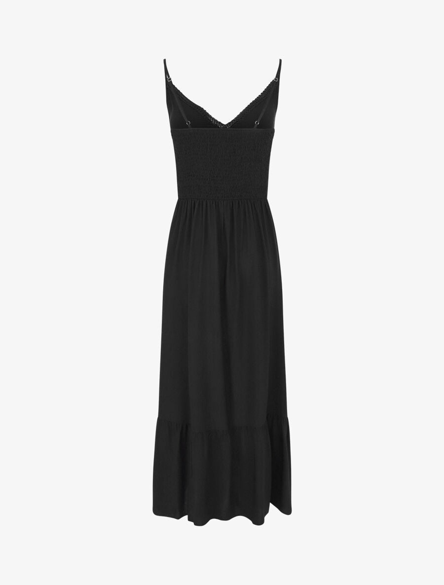 Robe longue unie à fines bretelles - Noir - 2