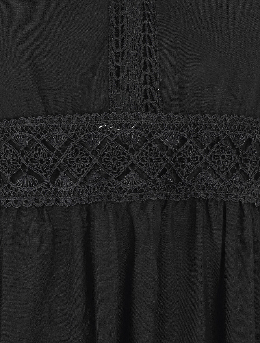 Robe longue unie à fines bretelles - Noir - 3